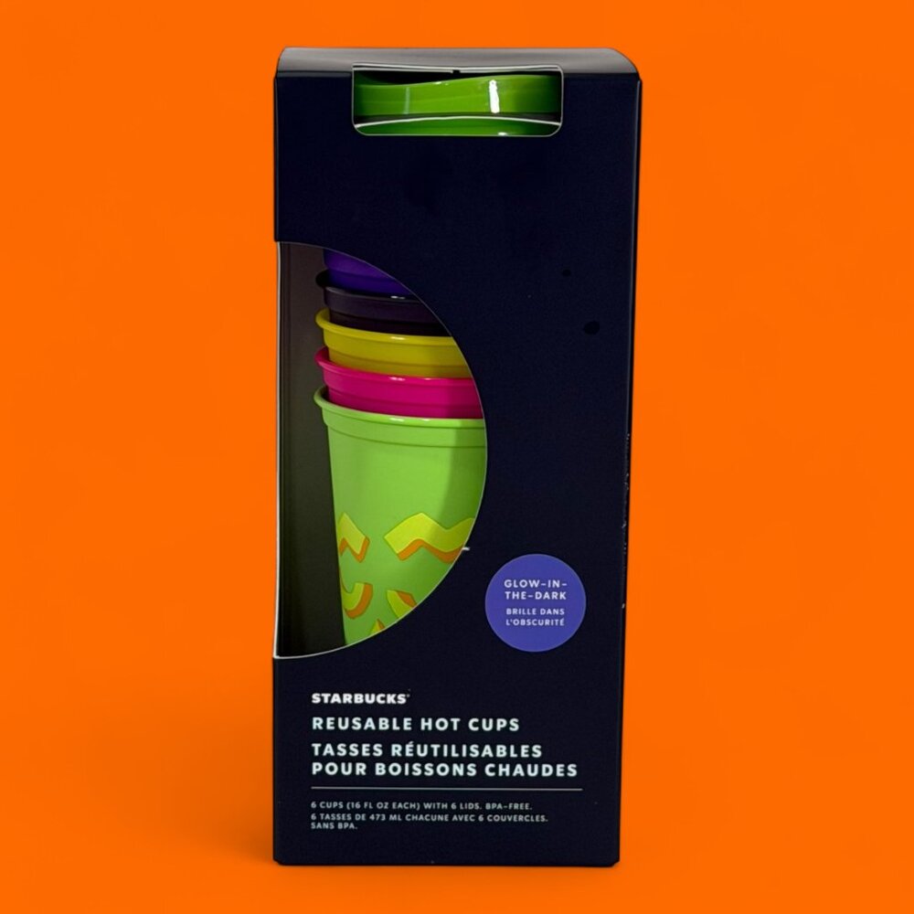 Starbucks Halloween Glow In The Dark Reusable Cup Set 6 NIB